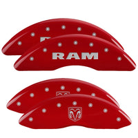 Thumbnail for MGP 4 Caliper Covers Engraved Front RAM Engraved Rear RAMHEAD Red finish silver ch