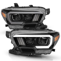 Thumbnail for ANZO 2016-2017 Toyota Tacoma Projector Headlights w/ Plank Style Design Black/Amber w/ DRL