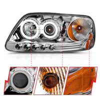 Thumbnail for ANZO 1997.5-2003 Ford F-150 Projector Headlights w/ Halo Chrome 1pc