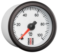 Thumbnail for Autometer Stack 52mm 0-100 PSI 1/8in NPTF Male Pro Stepper Motor Oil Pressure Gauge - White