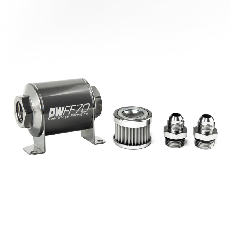 DeatschWerks Stainless Steel 8AN 5 Micron Universal Inline Fuel Filter Housing Kit (70mm)
