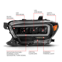 Thumbnail for ANZO 16-22 Toyota Tacoma LED Projector Headlights w/ Light Bar Sequential Black Housing w/Initiation