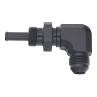 Thumbnail for DeatschWerks 8AN Male Flare to 5/16in Male Barb Bulkhead Adapter 90-Degree - Anodized Matte Black