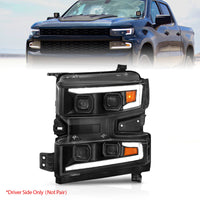 Thumbnail for ANZO 19-22 Chevrolet Silverado 1500 LED Proj HL w/Lgt Bar SwBk Seq. Blk w/In. Light - Driver Side ON