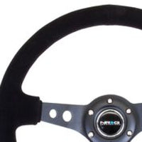 Thumbnail for NRG Reinforced Steering Wheel (350mm / 3in. Deep) Blk Suede/Blk Stitch w/Black Circle Cutout Spokes