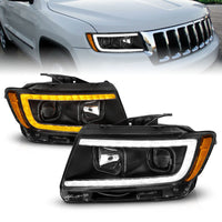 Thumbnail for ANZO 11-13 Jeep Grand Cherokee (Factory Halogen Only) Projector Headlights w/Light Bar Swtchbk Black