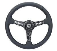 Thumbnail for NRG Sport Steering Wheel (350mm/ 1.5in. Deep) Black Etched Spokes/ Black Leather w/ Black Stitch