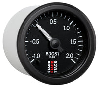 Thumbnail for Autometer Stack 52mm -1 to +2 Bar T-Fitting 0.187in Barb (M) Mechanical Boost Pressure Gauge - Black
