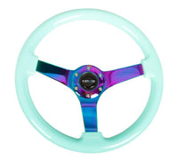 Thumbnail for NRG Reinforc Steering Wheel (350mm / 3in. Deep) Minty Fresh Wood Grain w/Neochrome 3-Spoke Center
