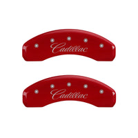 Thumbnail for MGP 4 Caliper Covers Engraved Front & Rear Cursive/Cadillac Red finish silver ch