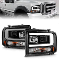 Thumbnail for ANZO 99-04 Ford F250/F350/F450/Excursion (excl 99) Projector Headlights - w/ Light Bar Black Housing