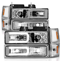 Thumbnail for ANZO 88-98 Chevrolet C1500 Crystal Headlights w/Light Bar Chrome Housing w/ Signal Side Markers 8Pcs