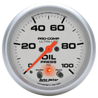 Thumbnail for Autometer Ultra-Lite 66.7mm Oil Press 2 5/8in 100PSI Digital Stepper Motor w/ Peak & Warning Light