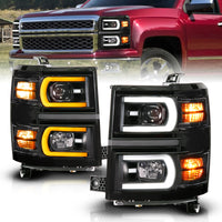 Thumbnail for Anzo 14-15 Chevy Silverado 1500 Black Dual Switchback+Sequential LED Tube Sq. Projector Headlights