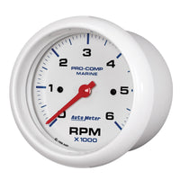 Thumbnail for Autometer Marine White Ultra-Lite Gauge 3-3/8in Tachometer 6K RPM