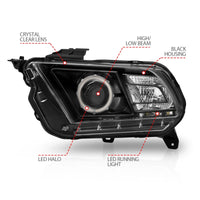 Thumbnail for ANZO 2010-2014 Ford Mustang Projector Headlights w/ Halo Black (CCFL)