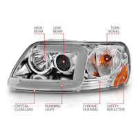 Thumbnail for ANZO 1997-2003 Ford F-150 Projector Headlights w/ Light Bar Chrome Housing