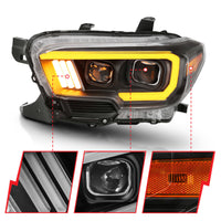 Thumbnail for ANZO 2016-2017 Toyota Tacoma Projector Headlights w/ Plank Style Switchback Black w/ Amber