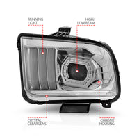 Thumbnail for ANZO 05-09 Ford Mustang (w/Factory Halogen HL Only) Projector Headlights w/Light Bar Chrome Housing