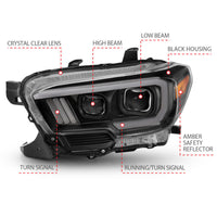 Thumbnail for ANZO 2016-2017 Toyota Tacoma Projector Headlights w/ Plank Style Switchback Black w/ Amber w/ DRL