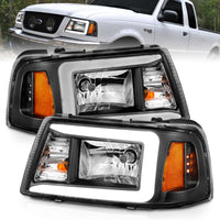 Thumbnail for ANZO 2001-2011 Ford Ranger Crystal Headlights w/ Light Bar Black Housing