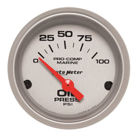 Thumbnail for Autometer Marine Silver Ultra-Lite 2-1/16in 100PSI Electric Oil Pressure Gauge