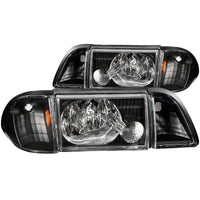 Thumbnail for ANZO 1987-1993 Ford Mustang Crystal Headlights Black w/ Corner Lights 3pc