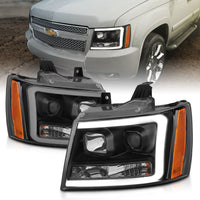 Thumbnail for ANZO 07-14 Chevy Tahoe Projector Headlights w/ Plank Style Design Black w/ Amber
