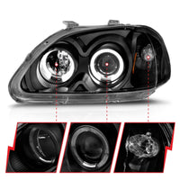 Thumbnail for ANZO 1996-1998 Honda Civic Projector Headlights w/ Halo Black