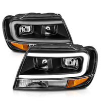 Thumbnail for ANZO 99-04 Jeep Grand Cherokee Crystal Headlights - w/ Light Bar Black Housing