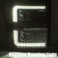 Thumbnail for AlphaRex 11-16 Ford F-350 SD LUXX LED Proj Headlights Plank Style Chrm w/Activ Light/Seq Signal/DRL