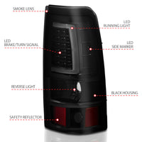 Thumbnail for ANZO 1999-2002 Chevy Silverado 1500 LED Taillights Plank Style Black w/Smoke Lens