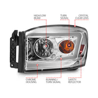 Thumbnail for Anzo 06-09 Dodge RAM 1500/2500/3500 Headlights Chrome Housing/Clear Lens (w/ Light Bars)