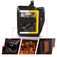 Thumbnail for ANZO 08-10 Ford F-250 - F-550 Super Duty Projector Headlights w/ Light Bar Switchback Black Housing