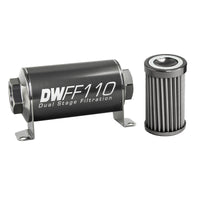 Thumbnail for DeatschWerks Stainless Steel 8AN 40 Micron Universal Inline Fuel Filter Housing Kit (110mm)
