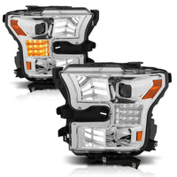 Thumbnail for ANZO 15-17 Ford F-150 Proj Headlights w/ Plank Style Design Chrome w/ Amber Sequential Turn Signal