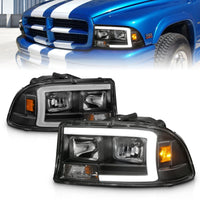 Thumbnail for ANZO 97-04 Dodge Dakota/Durango Crystal headlight Set w/ Light Bar Black Housing