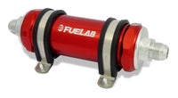 Thumbnail for Fuelab 858 In-Line Fuel Filter Long -8AN In/Out 6 Micron Fiberglass w/Check Valve - Red