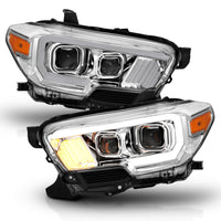 Thumbnail for ANZO 2016-2017 Toyota Tacoma Projector Headlights w/ Plank Style Design Chrome/Amber w/ DRL