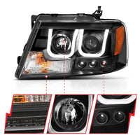 Thumbnail for ANZO 2004-2008 Ford F-150 Projector Headlights w/ U-Bar Black