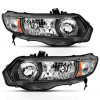 Thumbnail for ANZO 2006-2009 Honda Civic 2 Door Crystal Headlight Black Amber (OE Replacement)