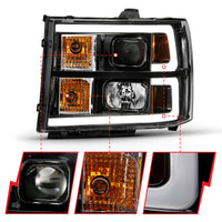 Thumbnail for ANZO 2007-2013 Gmc Sierra 1500 Projector Headlight Plank Style Black w/ Clear Lens Amber