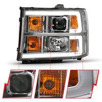 Thumbnail for ANZO 2007-2013 Gmc Sierra 1500 Projector Headlight Plank Style Chrome w/ Clear Lens Amber