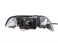 Thumbnail for ANZO 1987-1993 Ford Mustang Crystal Headlights Black w/ Corner Lights 3pc