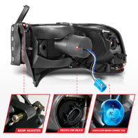 Thumbnail for ANZO 94-02 Dodge RAM Crystal Headlight - w/ Light Bar Black Housing