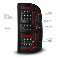 Thumbnail for ANZO 14-18 GMC Sierra 1500 Full LED Taillights Black Housing Smoke Lens (w/C Light Bars)