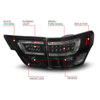 Thumbnail for ANZO 11-13 Jeep Grand Cherokee LED Taillights w/ Lightbar Black Housing/Smoke Lens 4pcs