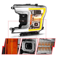 Thumbnail for ANZO 18-20 Ford F-150 (w/o Fctry LED) Full LED Proj Headlights w/Light Bar Swtchbk Seq. Chrome w/Int