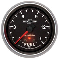 Thumbnail for Autometer Sport-Comp II Fuel Pressure Gauge 2 5/8in 15PSI Stepper Motor w/ Peak & Warn