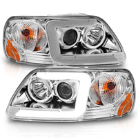 Thumbnail for ANZO 1997-2003 Ford F-150 Projector Headlights w/ Light Bar Chrome Housing
